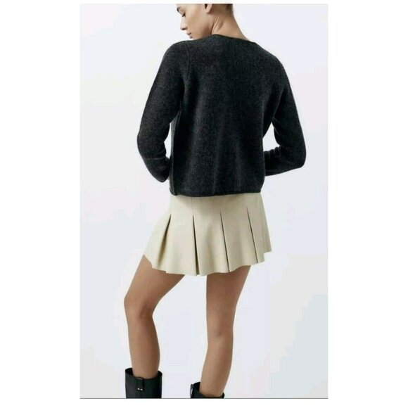 Zara Camel Pleated Mini Faux Leather Skirt Beigel Womens Xl 18.5" Ptp 2249 872 - Picture 4 of 7